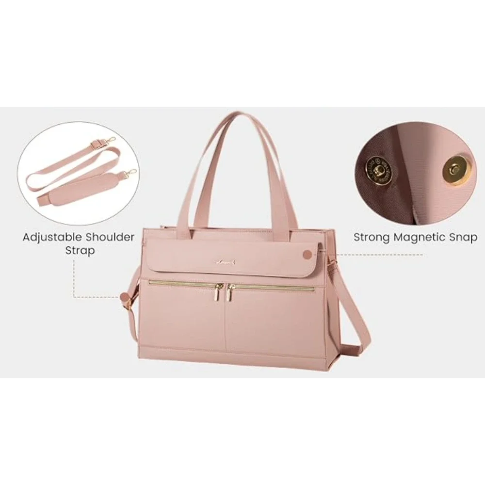 Lovevook Lt Pink w/ Gold Hardware Laptop Bag Tote Detachable Strap Classy Travel